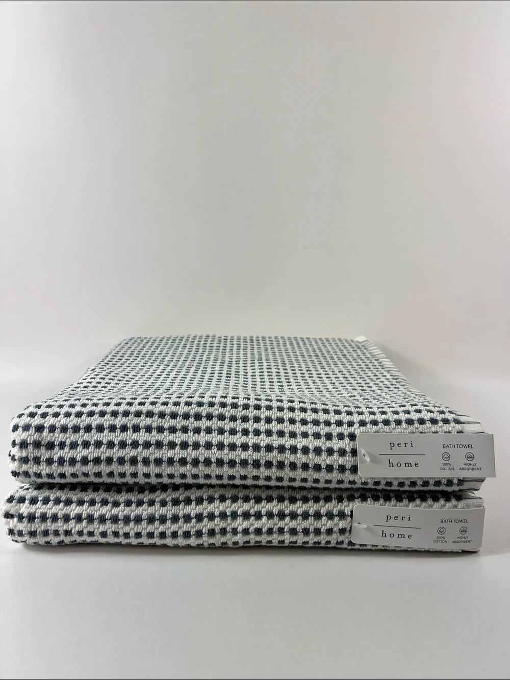 Peri Home Bath Towels Navy & White Modern Design Soft Cotton 2 Pc Set NEW